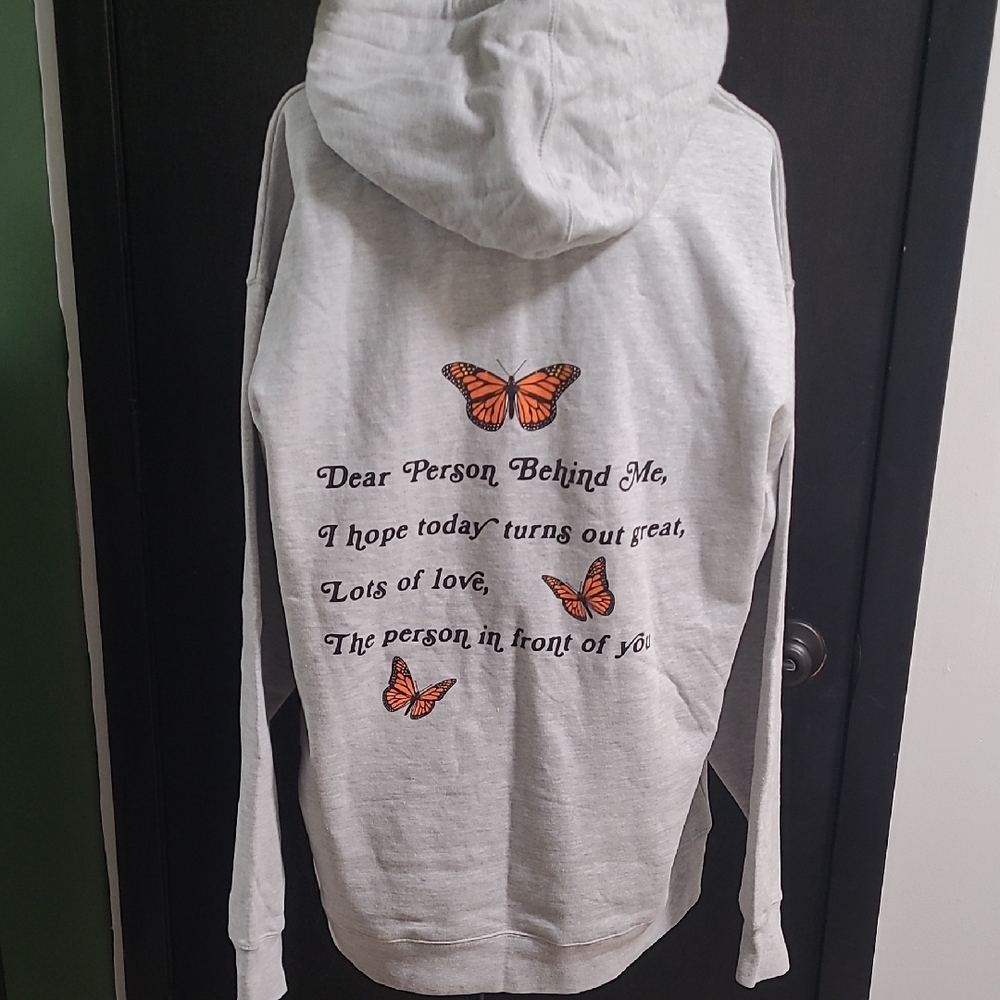 Gray Hoodie with Butterfly Design And Positive Message